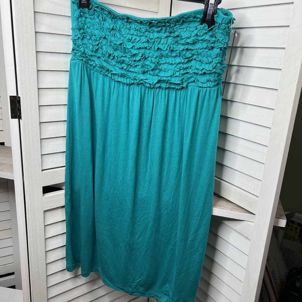 Nicole Miller Trop Aqua Strapless‎ Ruffle Tube Mini Dress Women's Medium NWT